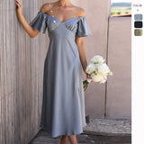 Fongt Summer Women's New Temperament Pure Color V-Neck Sexy Elegant High-Waisted Dress Woman