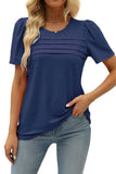 Fongt Women's Summer Round-Neck Short-Sleeved Chest Tuck Line Folded Blouse T-Shirt