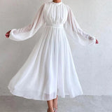 Fongt 2023 Autumn New Solid Color Fashion Gauze Stitching Temperament Elegant Dress-Outfit