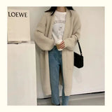 Knitted Cardigan Women's Medium-Long Style Korean Version Of The New Coarse Wool Outside The Lazy Style Solid Color Loose Sweater Jacket-Outfit