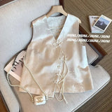 Chinese Style Inclined Cardigan Buckle Jacquard Satin Vest Women's 2024 Summer Fashion Retro Zen Blouse-Outfit