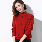 Sweater Women's Mock Neck Vintage Loose Knitted Tops Elegant Crochet Jumper Trend Long Sleeve Pullover Korean