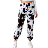 Fongt Ms. Autumn And Winter Fashion Explosion Cow Print Pattern Lady Loose Fashion Trousers Plush