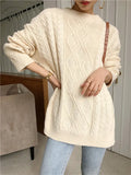 New 2022 Oversized Knitted Lantern Sleeve Solid Wild Minimalist Winter Spring Women Pullovers Sweater Knitwear