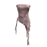 Real Shooting 2024 Summer New Dyed Printing Mesh Yarn Chest Sleeveless Top Irregular Ribbon Vest