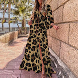 Fongt Spring New Holiday Wind V-Neck Printed Printed Long Dress