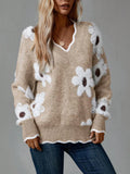 Fongt And Winter New Lace V-Neck Marinde Jersey Casual Sweater