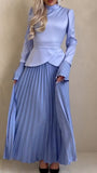 Fongt Autumn New Solid Fashion Splicing Design Round Collared 100-Folded Dress Girl