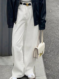 Fongt Waist And White Jeans Female Autumn Temperament Slim Loose Thin Trousers Straight Broad Leg Trousers