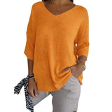 Fongt Casual Sweater Basic Thin V-Neck Seven-Sleeve Solid Female Bottoming Shirt Ice Cream Color