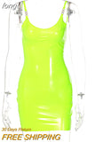 Blue PU Leather Bodycon Dress 2023 Summer Women Sleeveless Low Cut Back Zipper Elastic Mini Dress Party Club