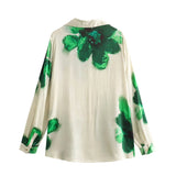 Fongt Casual Fashion Set Vertical Trousers Women's Autumn Big Flower Print Shirt