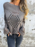Fongt Women's New Casual Loose Hollow Sweater Round Collar Knitting Top