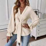 Fongt Elegant V-Neck Long-Sleeved Shirt Autumn Shirt