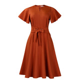 Fongt Women's 2025 Summer Fashion Temperament Solid Color Bonded Short Sleeves Grand Dress