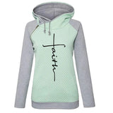 Winter Patchwork Hoodies Sweatshirts Women Faith Cross Embroidered Long Sleeve Sweatshirts Female Warm Pullover