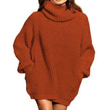 Fongt And Winter New Fashion Long Sleeve High Collar Pocket Long Dress Loose Sweater