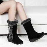 Winter Boots Flock Winter Shoes Ladies Fashion Snow Boots Shoes Thigh High Suede Mid-Calf