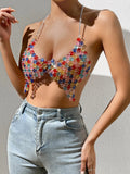 Fongt New Sexy Nightclub Wind Gem Dew Back Small Vest