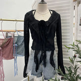 Fongt Shooting Pure Lust Style Set Hanging Neck Lace Hollow Sling Sling Vest + Short Lotus Leaf Side Shirt 88968