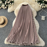Fongt Fashion Folding Wave Half-Dress French Sweet High-Waisted A-Shaped Skirt Mid-Long Folds Skirt