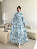 Fongt Light Luxury Temperament Dress Female High-End Feel Strapped Waist Three-Dimensional Flower Lantern Sleeve Print Dress