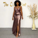 Summer African Dresses For Women Glitter Split V-Neck Sexy Party Dress Long Tunic Night Club Sleeveless Long Maxi