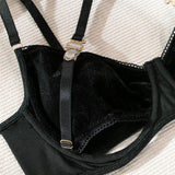 Velvet Hollow Out Halter Bra And Underwear Lingerie Set-Outfit