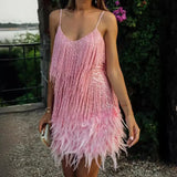Fashion Tanne Tanneruse Feather Splicing Dress