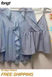 Women Elegant Ruffles Leisure Solid Newest Chiffon Fashion Two-piece Daily Design Popular Cozy Basic Teens Vintage