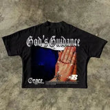 Fongt Cool Boy New Prayer Hand-Printing T-Shirt Five-Sleeved T-Shirt