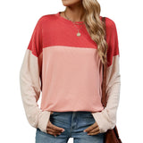 / Winter 2024 New Round Collar Vertical Color Long Sleeve Loose T-Shirt Top-Outfit