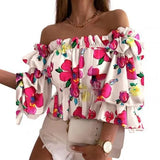 Off Shoulder Colorful Pleated Ladies Flare Sleeve