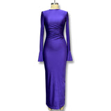 Fongt Solid Color Round Straight Angle Shoulder Horn Folded Bodybrested Lady Dress Outside The Country