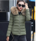 2023 New Women's Cotton-Padded Clothes Cotton-Padded Jacket Women's Large Size Korean Version Cotton-Padded Clothes Fashion Short Big Wool Collar Slim Cotton-Padded Jacket Tide-Outfit