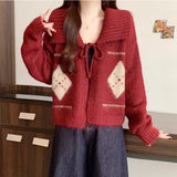 Fongt Atmosphere Feels Small Korean Linge Collar With Sweater Women Winter Lazy Wind Loose Soft Knitted Open Shirt