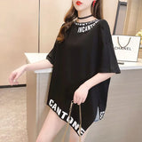 T Shirt Women Summer Irregular Short-sleeved T-shirt Korean Style Casual Crewneck Loose Tops Letter Print Fashion