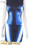 Piece Set Women 3D Body Print Outfits Sexy Sleeveless Bodysuits+High Waist Mini Skirts 2023 Summer Fairy Grunge