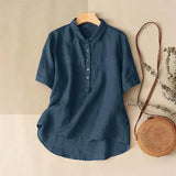 2022 Oversized Women Short Sleeve Tops Summer Lapel Neck Blouse Solid Female Loose Casual Buttons Blusas Mujer Work