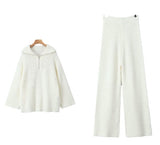 Fongt Women's INS Burst Street Style Loose-Fitting Collar High-Waisted Trousers Knitted Sweater Set