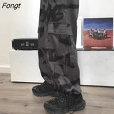 Cargo Pants Tie Dye Harajuku Streetwear Women Wide Leg High Waisted Trousers Punk Oversize Aesthetic Korean