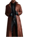 Fongt Men's Fashion Domineering Temperament Pure Color Trench Coat Of Body-In-Wear Leather Men's Jacket