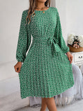 Wind Shooting Autumn And Winter New Leisure Long Sleeves Chopped Flowers Hundreds Of Folded Skirts Women's