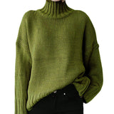 Fongt Autumn And Winter New High Collar Long Sleeve Solid Color Knit Jumper Sweater Women's