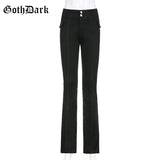 Dark Y2k E-girl Low Waist Flare Trousers Gothic Vintage Skinny Button Front Patchwork Pockets Pants Women 90s