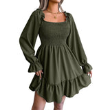 Spring And Summer Collar Horn Long-Sleeved Lotus Leaf Side Dress Burst Women's