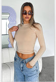 Fongt Spring And Summer Women's New Solid Color Collar Repair Shirt Long-Sleeved T-Shirt Top