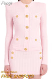 2023 New Autumn Design Fashion Pink Knitted Suit Sweater Mini Slim Skirt Button Tight Sexy Celebrity Party 2-Piece