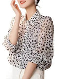 Fongt Retro Beautiful White Wave Dot Polo Collar Seven-Sleeved Shirt Women's Spring And Summer Yang With Meat Cover Shirt