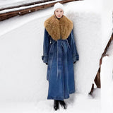 Fongt Temperament Long Trench Coat Spring 2024 New Removable Wool Collar Small Design Sense Denim Coat-Outfit